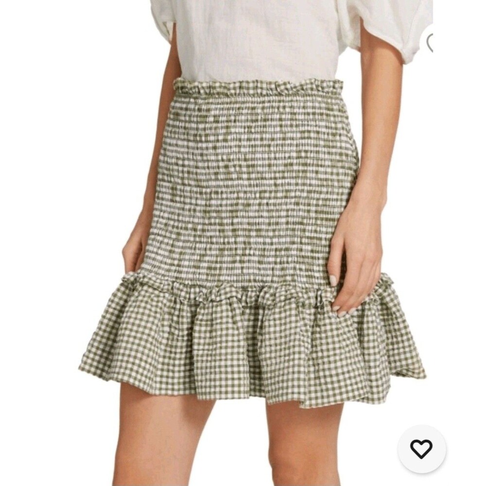 Veronica Beard Aloya Smocked Gingham Miniskirt Size L Soft Girl Coquette
